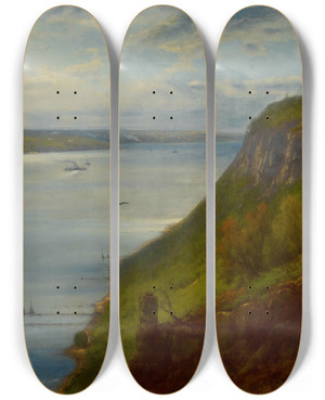 Triptych art skateboard deck of George Inness Palisades On The Hudson by George Inness (1825-1894)