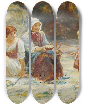 Triptych art skateboard deck of Frederick Morgan Midday Rest by Frederick Morgan (1847-1927)