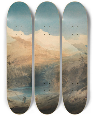 Triptych art skateboard deck of John Sell Cotman Mountainous Landscape North Wales by John Sell Cotman (1782-1842)