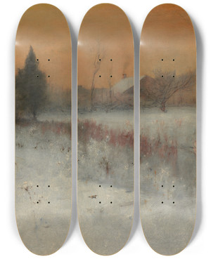 Triptych art skateboard deck of George Inness Home At Montclair by George Inness (1825-1894)