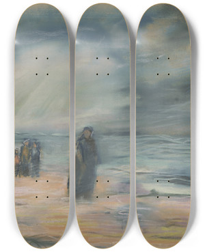Triptych art skateboard deck of Wilhelm Gutmann Stroller At The Beach by Wilhelm Gutmann (1877-1948)