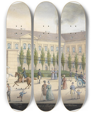Triptych art skateboard deck of Balthasar Wigand Sofienbad Wien by Balthasar Wigand (1771-1846)