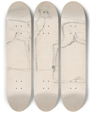 Triptych art skateboard deck of Samuel Daniell Study For Two Standing Pallah Deer by Samuel Daniell (1775-1811)