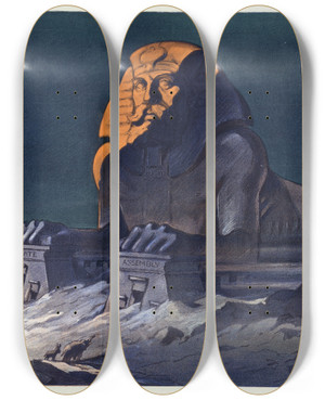 Triptych art skateboard deck of Udo Keppler The Sphinx And The Candidates by Udo Keppler (1872-1956)