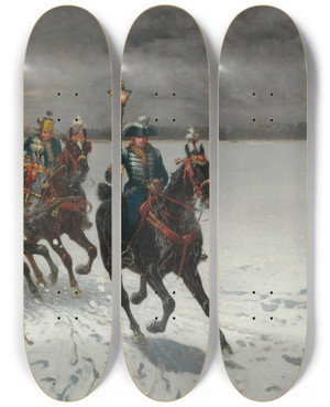 Triptych art skateboard deck of Jan Van Chelminski Leaving The Castle by Jan Van Chelminski (1851-1925)