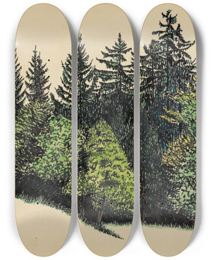Triptych art skateboard deck of Karl Wiener Ohne Titel Waldstck by Karl Wiener (1901-1949)