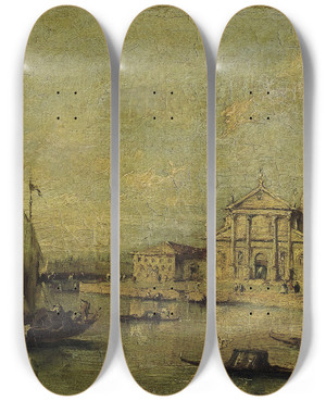 Triptych art skateboard deck of Manner Of Francesco Guardi View Of San Giorgio Maggiore by Manner of Francesco Guardi