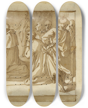 Triptych art skateboard deck of Workshop Of Cesare Nebbia Saint Charles Borromeo Venerating The Relics by Workshop Of Cesare Nebbia (1536-1622)
