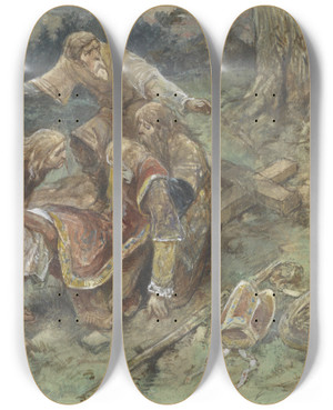 Triptych art skateboard deck of Charles Rochussen Gewonde Adalbert Wordt Weggedragen by Charles Rochussen (1814-1894)