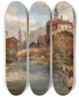 Triptych art skateboard deck of Emil Barbarini Sarnen by Emil Barbarini (1855-1933)
