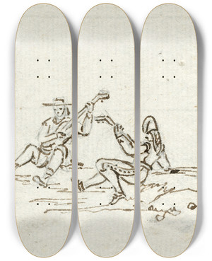 Triptych art skateboard deck of Otto Howen Twee Gitaarspelende Mannen by Otto Howen (1774-1848)