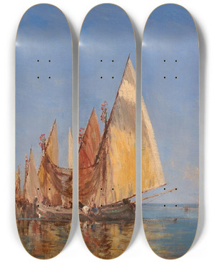 Triptych art skateboard deck of Flix Ziem Vue De Venise Avec San Giorgio Maggiore by Felix Ziem (1821-1911)