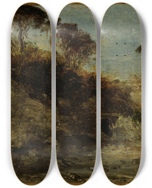 Triptych art skateboard deck of Flix Ziem Naples Pins Parasols by Felix Ziem (1821-1911)