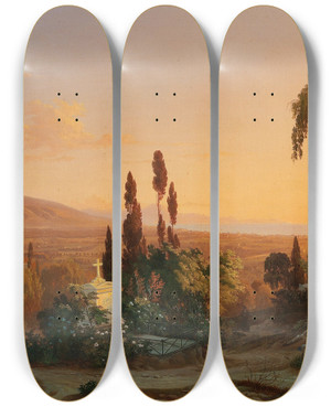 Triptych art skateboard deck of Carl Wilhelm Gtzloff A View Of The Gulf Of Naples From Posillipo by Carl Wilhelm Gotzloff (1799-1866)