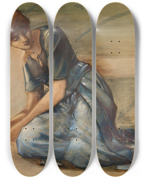 Triptych art skateboard deck of Sir Edward Coley Burnejones The Briar Rose Series Study For The Garden Court Iv by Sir Edward Coley Burne-Jones (1833-1898)