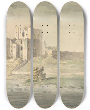 Triptych art skateboard deck of John Inigo Richards Brougham Castle by John Inigo Richards (1731-1810)