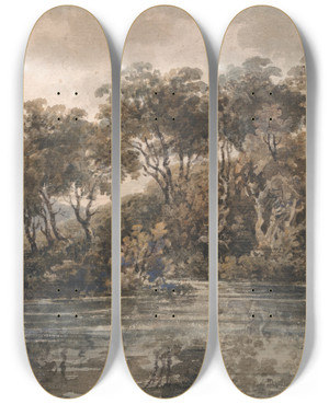 Triptych art skateboard deck of Thomas Girtin Trees And Pond Near Bromley Kent by Thomas Girtin (1775-1802)