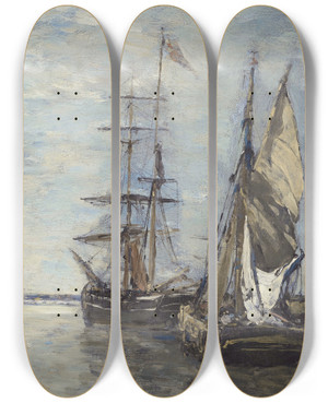 Triptych art skateboard deck of Eugne Boudin Sortie De Port by Eugene Boudin (1824-1898)