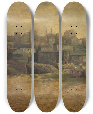 Triptych art skateboard deck of Eugne De Mnorval La Butte Aux Cailles Vue De La Rue Vulpian 13Me Arrondissement by Eugne de Mnorval (1864-1897)