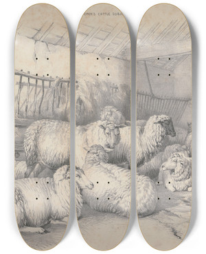 Triptych art skateboard deck of Thomas Sidney Cooper Thomas Sydney Coopers Cattle Subjects Pl01 by Thomas Sidney Cooper (1803-1902)