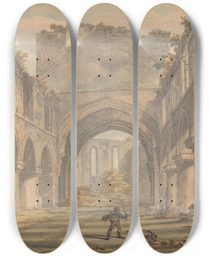 Triptych art skateboard deck of Edward Dayes Buildwas Abbey Shropshire by Edward Dayes (1763-1804)
