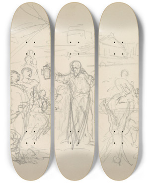 Triptych art skateboard deck of Henryk Siemiradzki Szkic Rozbudowanej Sceny Wielopostaciowej Z Umieszczon Centralnie Postaci Chrystusa by Henryk Siemiradzki (1843-1902)