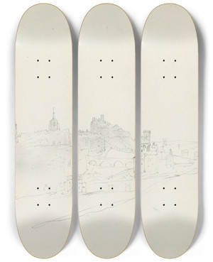 Triptych art skateboard deck of Nicaise De Keyser Edinburgh Seen From Calton Hill by Nicaise De Keyser (1813-1887)