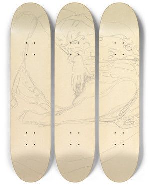 Triptych art skateboard deck of Gustav Klimt Reclining Nude With Drapery by Gustav Klimt (1862-1918)