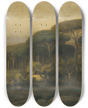 Triptych art skateboard deck of George Inness Pine Grove Of The Barberini Villa by George Inness (1825-1894)