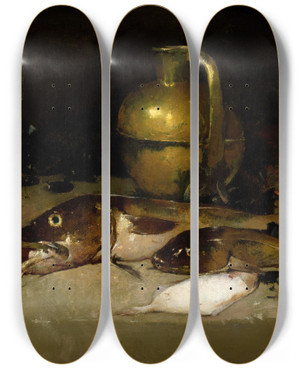 Triptych art skateboard deck of Emil Carlsen Still Life With Fish_2 by Emil Carlsen (1848-1932)