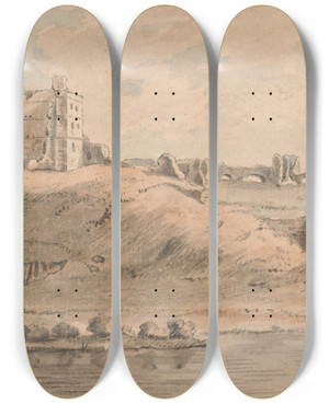 Triptych art skateboard deck of Capt Francis Grose Norham Castle Northumberland by Capt Francis Grose (1731-1791)