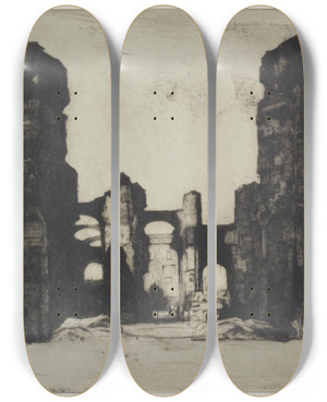 Triptych art skateboard deck of David Young Cameron Thermae Of Caracalla by David Young Cameron (1865-1945)