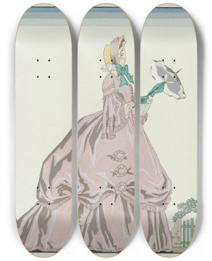 Triptych art skateboard deck of George Barbier Grandmre Petitefille by George Barbier (1882-1932)