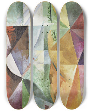 Triptych art skateboard deck of Robert Delaunay The Three Windows The Tower And The Wheel by Robert Delaunay (1885-1941)