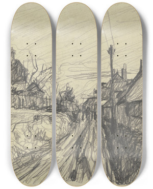 Triptych art skateboard deck of Jakob Nussbaum Farmstead In Ardon_2 by Jakob Nussbaum (1873-1936)