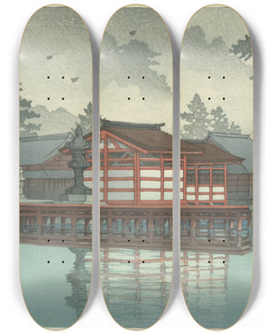 Triptych art skateboard deck of Kawase Hasui Miyajima In De Mist by Kawase Hasui (1883-1957)