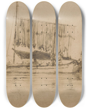 Triptych art skateboard deck of James Abbott Mcneill Whistler The Fishing Boat by James Abbott Mcneill Whistler (1834-1903)