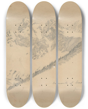 Triptych art skateboard deck of James Crowe Richmond Summits Of Scesaplana by James Crowe Richmond (1822-1898)
