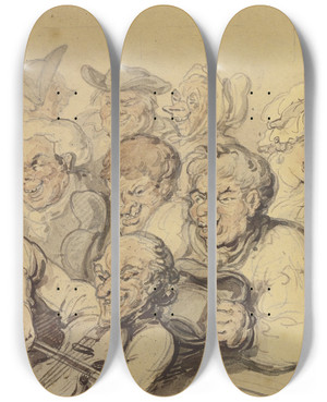 Triptych art skateboard deck of Thomas Rowlandson The Rustic Choir by Thomas Rowlandson (1756-1827)