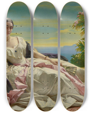 Triptych art skateboard deck of Franz Xaver Winterhalter Portrait Of Leonilla Princess Of Saynwittgensteinsayn by Franz Xaver Winterhalter (1805-1873)