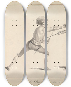 Triptych art skateboard deck of James Gwin Risposte Aprs Avoir Tromp La Parade Du Poignard by James Gwin (1720-1769)