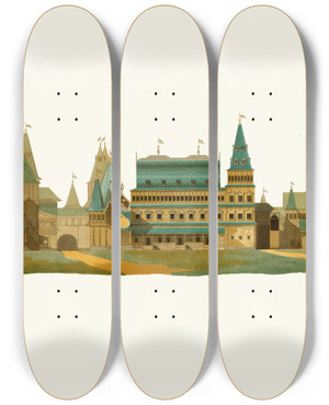 Triptych art skateboard deck of Fedor Grigoryevich Solntsev Fasad Dvortsa V Sele Kolomenskom S Severnoi Storony by Fedor Grigoryevich Solntsev (1801-1892)