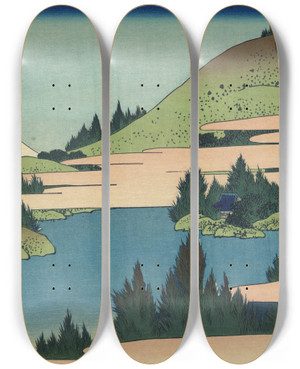 Triptych art skateboard deck of Katsushika Hokusai Ssh Hakone Kosui by Katsushika Hokusai (1760-1849)