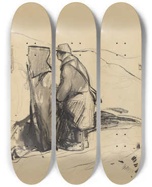 Triptych art skateboard deck of Jeanlouis Forain In The Trenches by Jean Louis Forain (1852-1931)