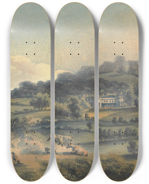 Triptych art skateboard deck of John Hassell The Villa Of Groote Esq Near Bromley Kent by John Hassell (1767-1825)