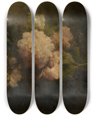 Triptych art skateboard deck of Margaretha Roosenboom Peonies by Margaretha Roosenboom (1843-1896)