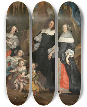 Triptych art skateboard deck of Juriaen Jacobsz Michiel De Ruyter And His Family by Juriaen Jacobsz (1624-1685)