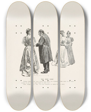 Triptych art skateboard deck of Charles Dana Gibson The New Leaf_1 by Charles Dana Gibson (1867-1944)