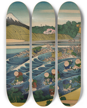 Triptych art skateboard deck of Katsushika Hokusai Tkaid Kanaya No Fuji_1 by Katsushika Hokusai (1760-1849)