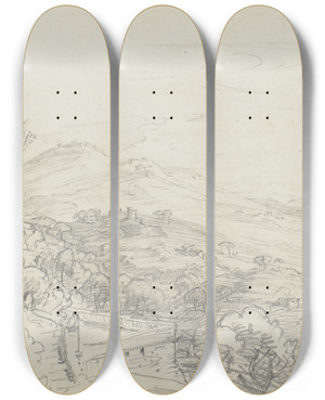 Triptych art skateboard deck of Friedrich Metz Near Fiesole_1 by Friedrich Metz (1820-1901)